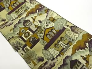 本場筑前博多建物に風景模様織出し名古屋帯